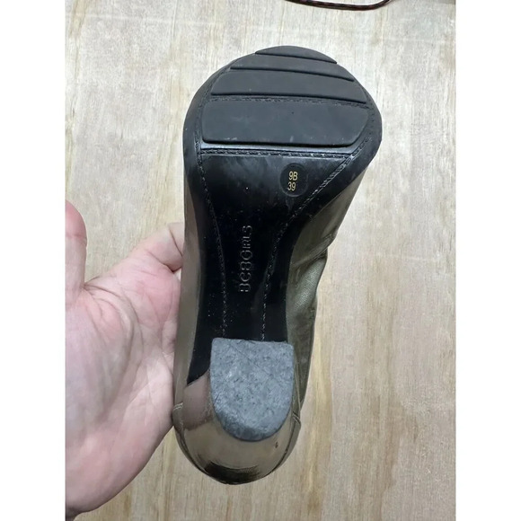 BCBGirls Patent Heels Size 9B Chunky Heel Black Green Bow Runched Side - Picture 7 of 8